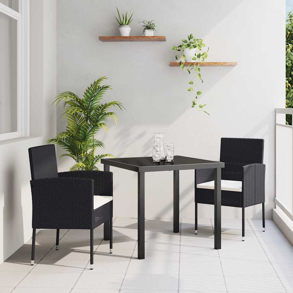Kert étkező szett párnával 3 pcs Fekete polirattan