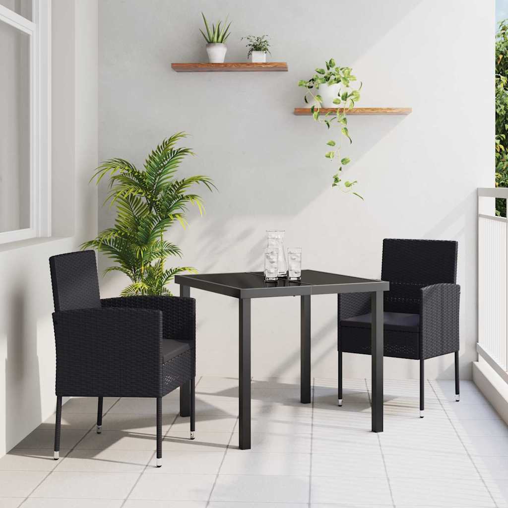 Kert étkező szett párnával 3 pcs Fekete polirattan