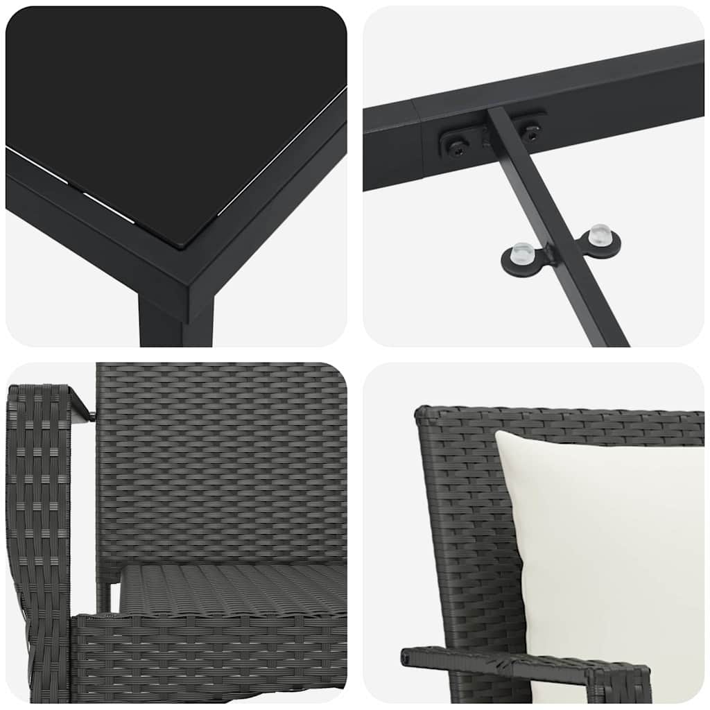 Kert étkező szett párnával 3 pcs Fekete polirattan