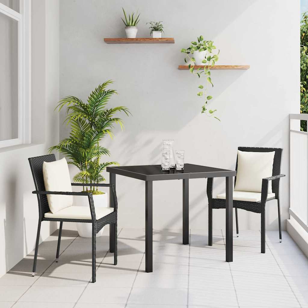 Kert étkező szett párnával 3 pcs Fekete polirattan