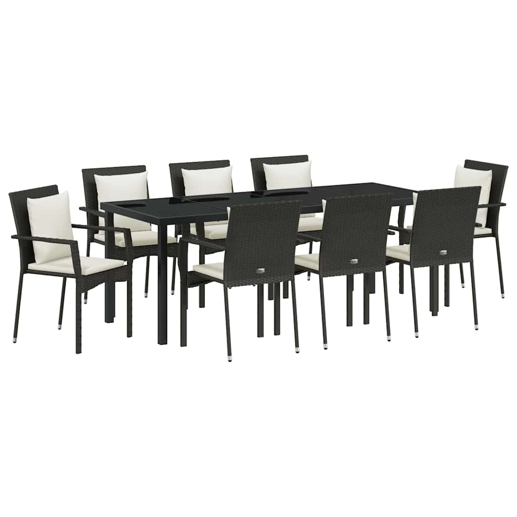 Kert étkező szett párnával 9 pcs Fekete polirattan
