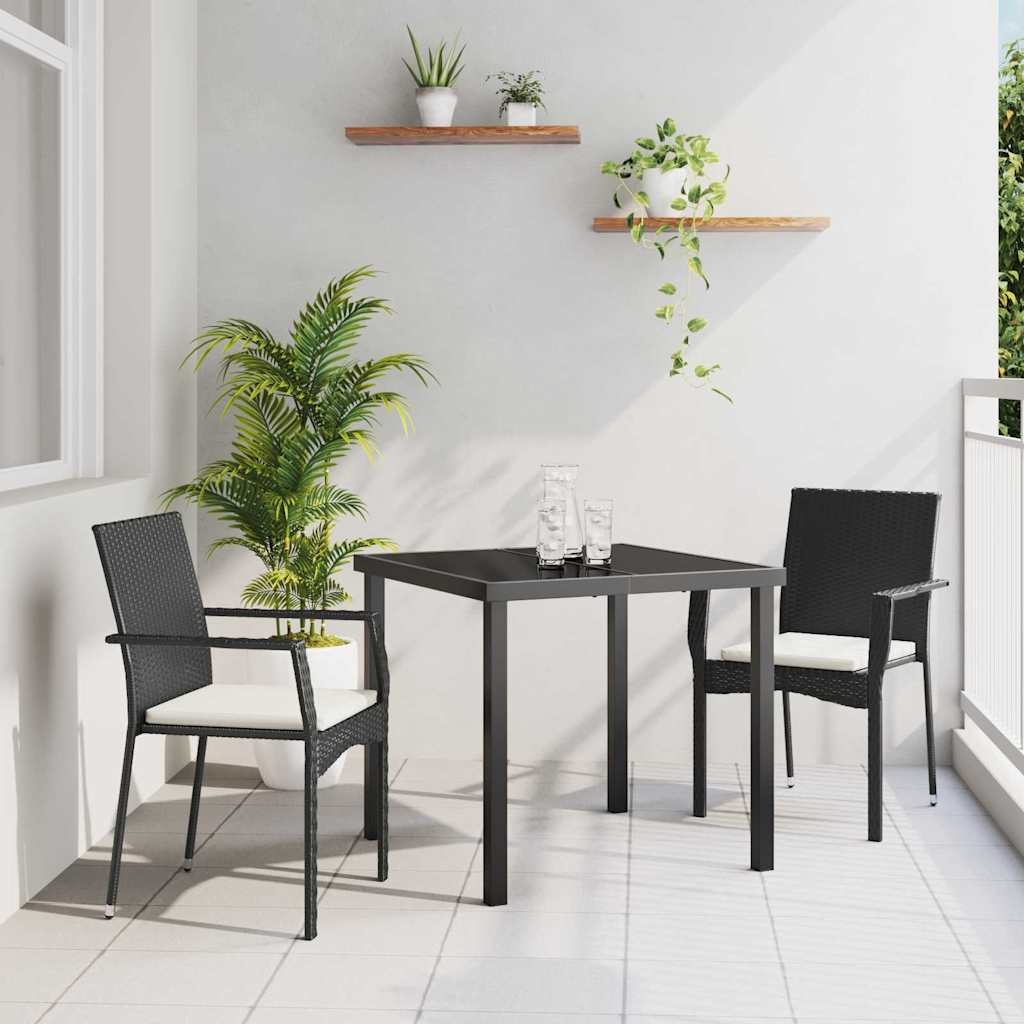 Kert étkező szett párnával 3 pcs Fekete polirattan