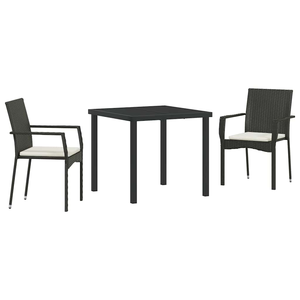 Kert étkező szett párnával 3 pcs Fekete polirattan