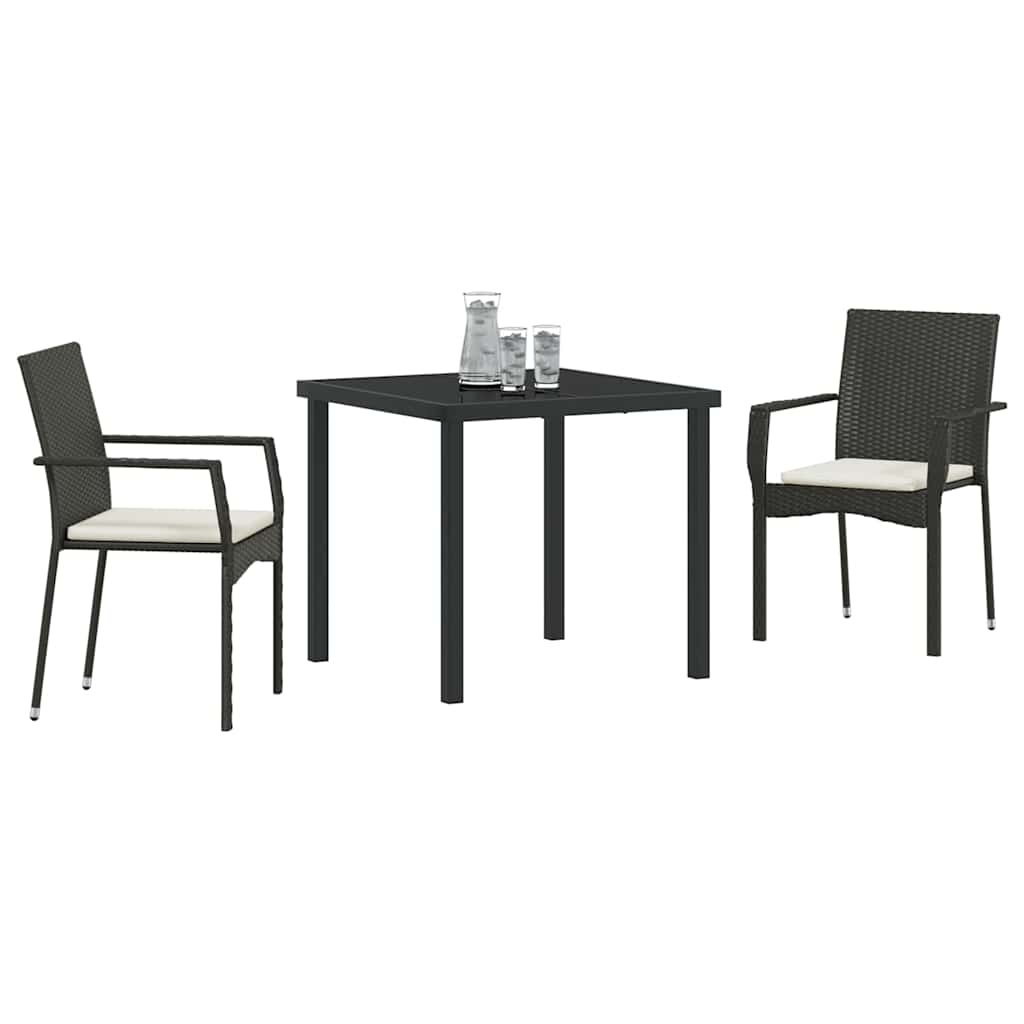 Kert étkező szett párnával 3 pcs Fekete polirattan