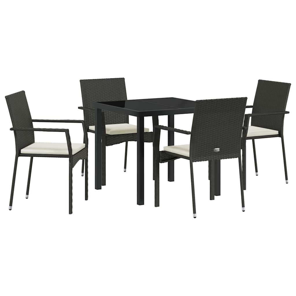 Kert étkező szett párnával 5 pcs Fekete polirattan