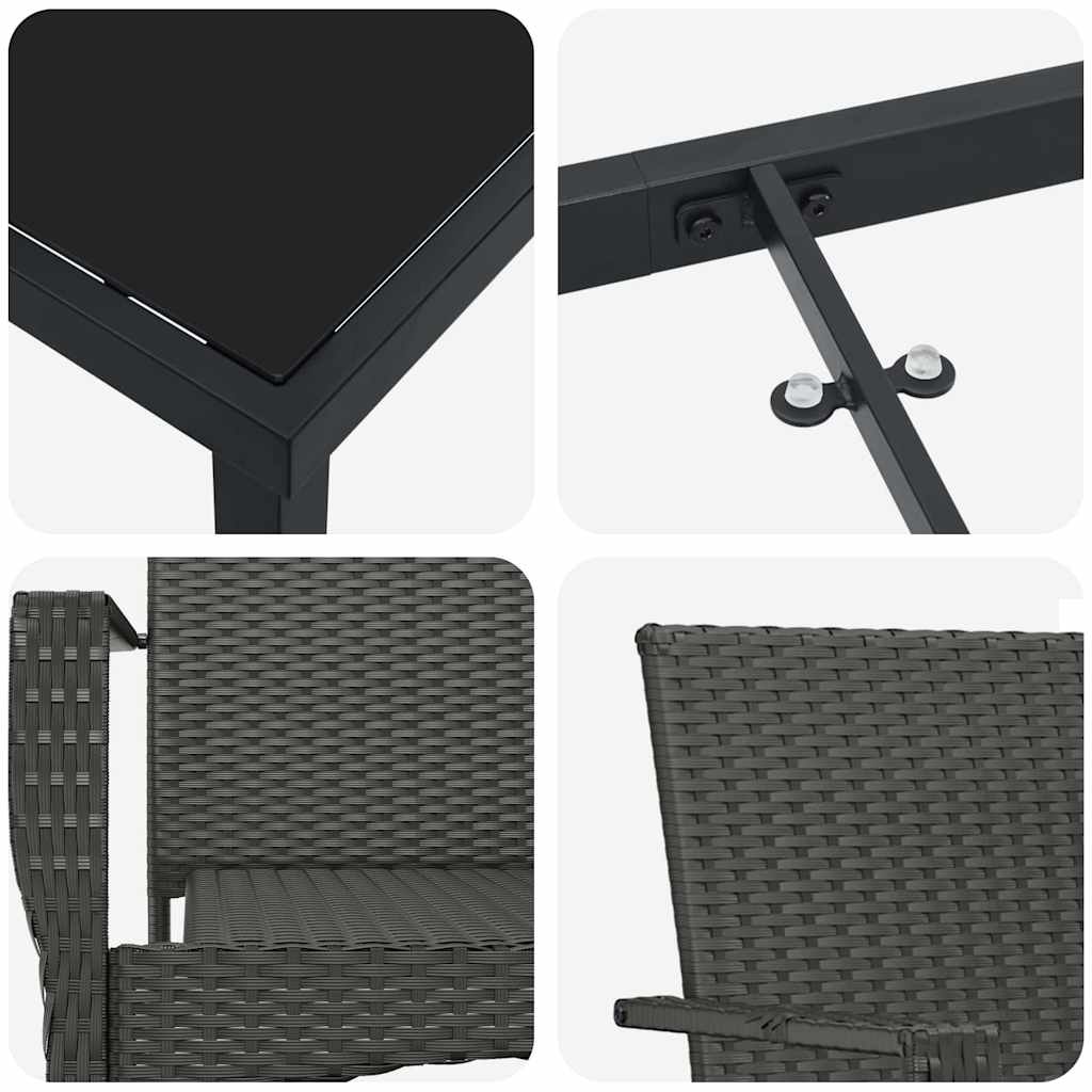 Kert étkező szett párnával 5 pcs Fekete polirattan