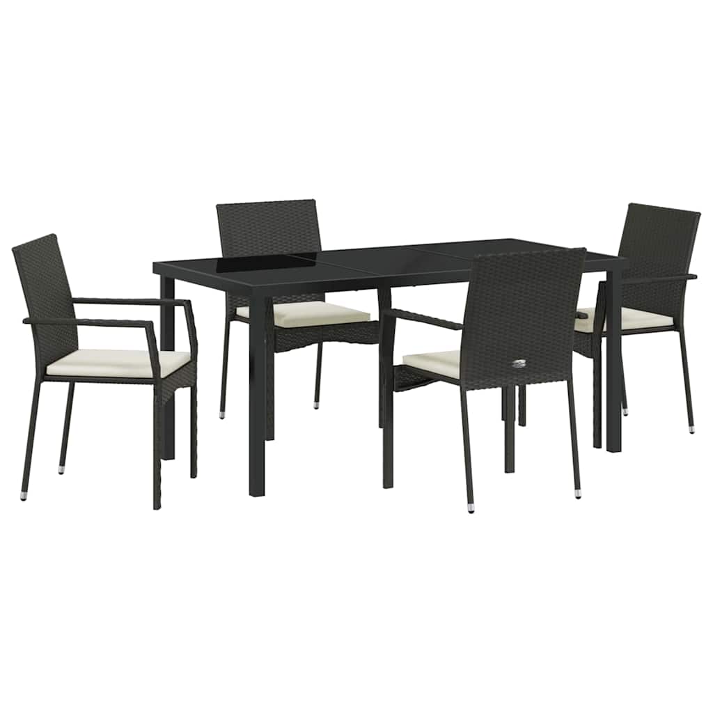 Kert étkező szett párnával 5 pcs Fekete polirattan