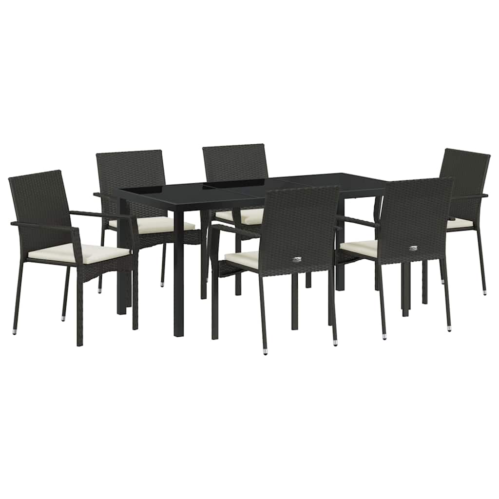 Kert étkező szett párnával 7 pcs Fekete polirattan