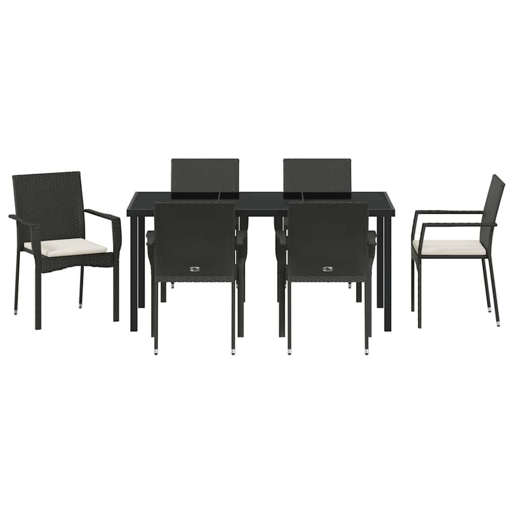 Kert étkező szett párnával 7 pcs Fekete polirattan