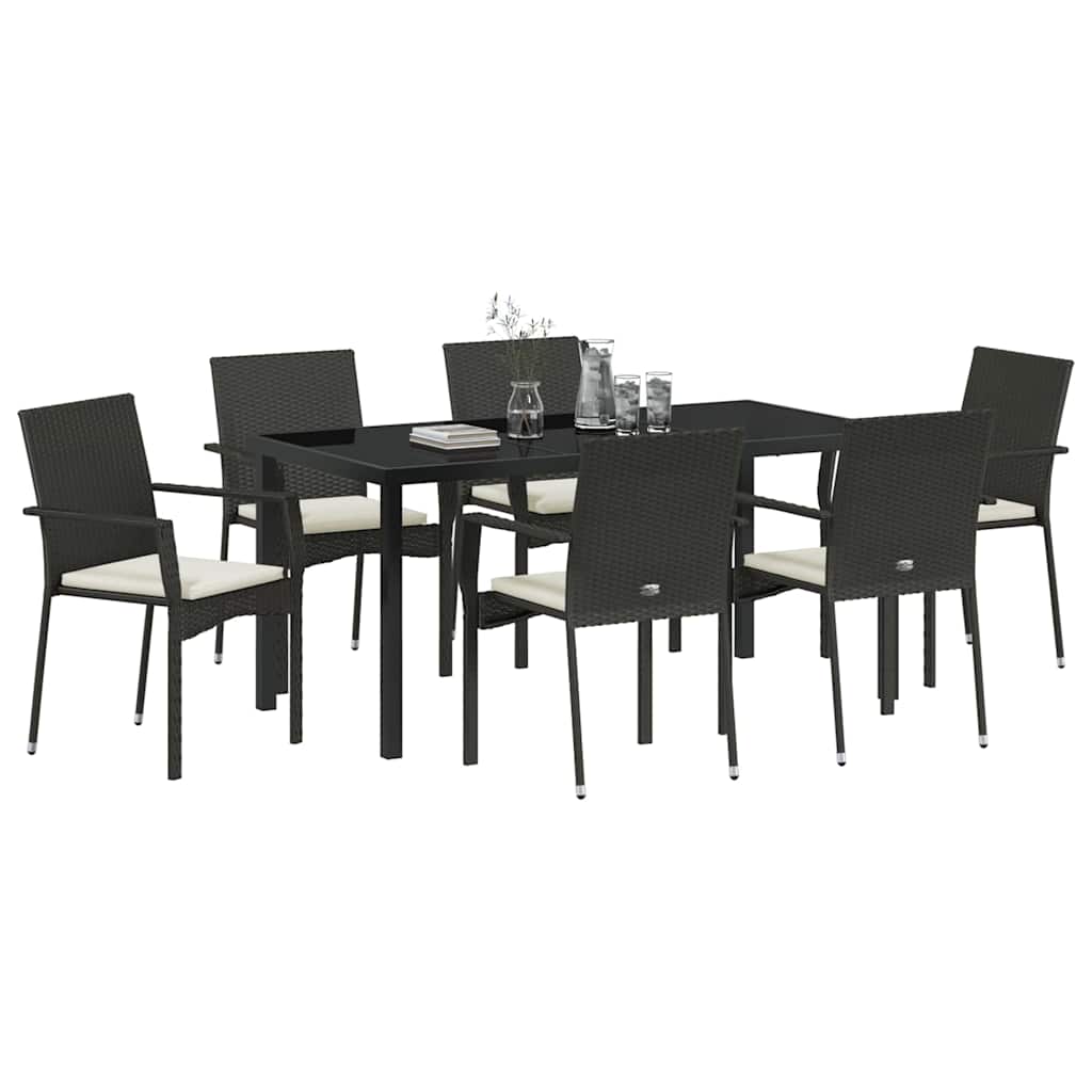 Kert étkező szett párnával 7 pcs Fekete polirattan