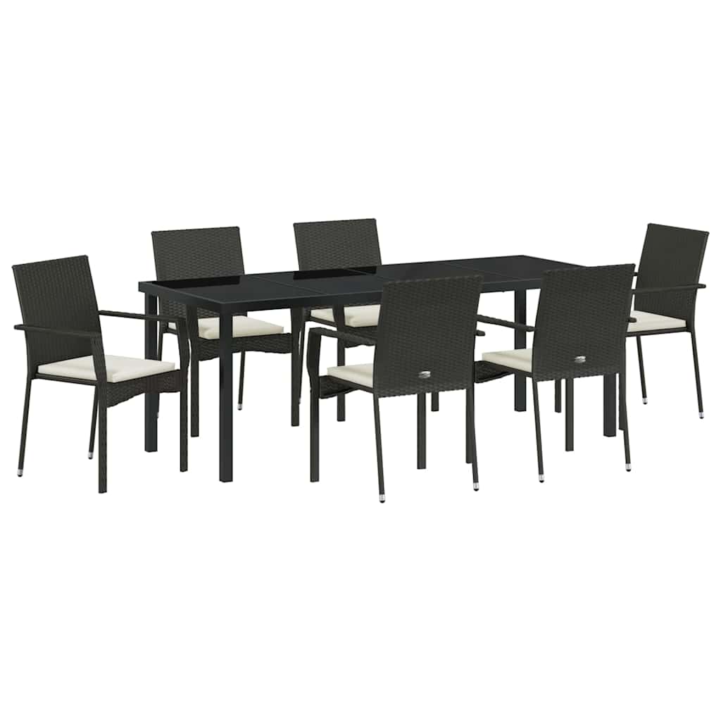 Kert étkező szett párnával 7 pcs Fekete polirattan
