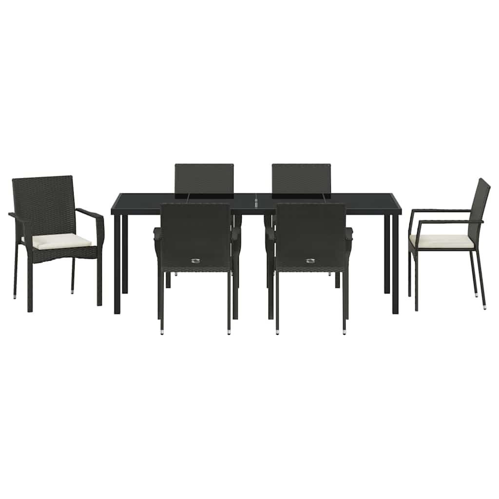 Kert étkező szett párnával 7 pcs Fekete polirattan