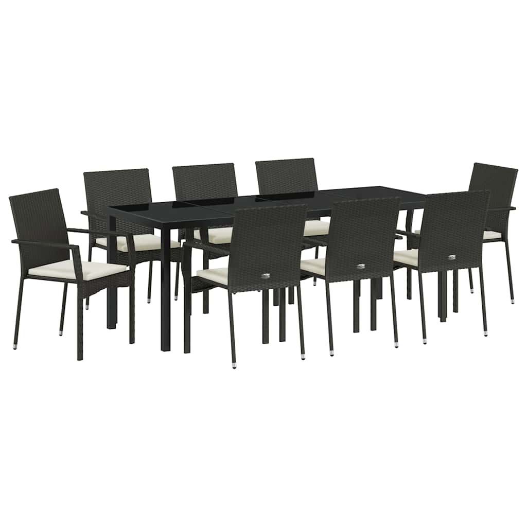 Kert étkező szett párnával 9 pcs Fekete polirattan