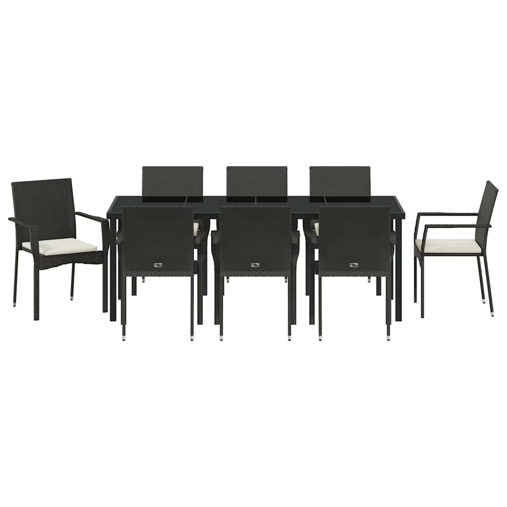 Kert étkező szett párnával 9 pcs Fekete polirattan
