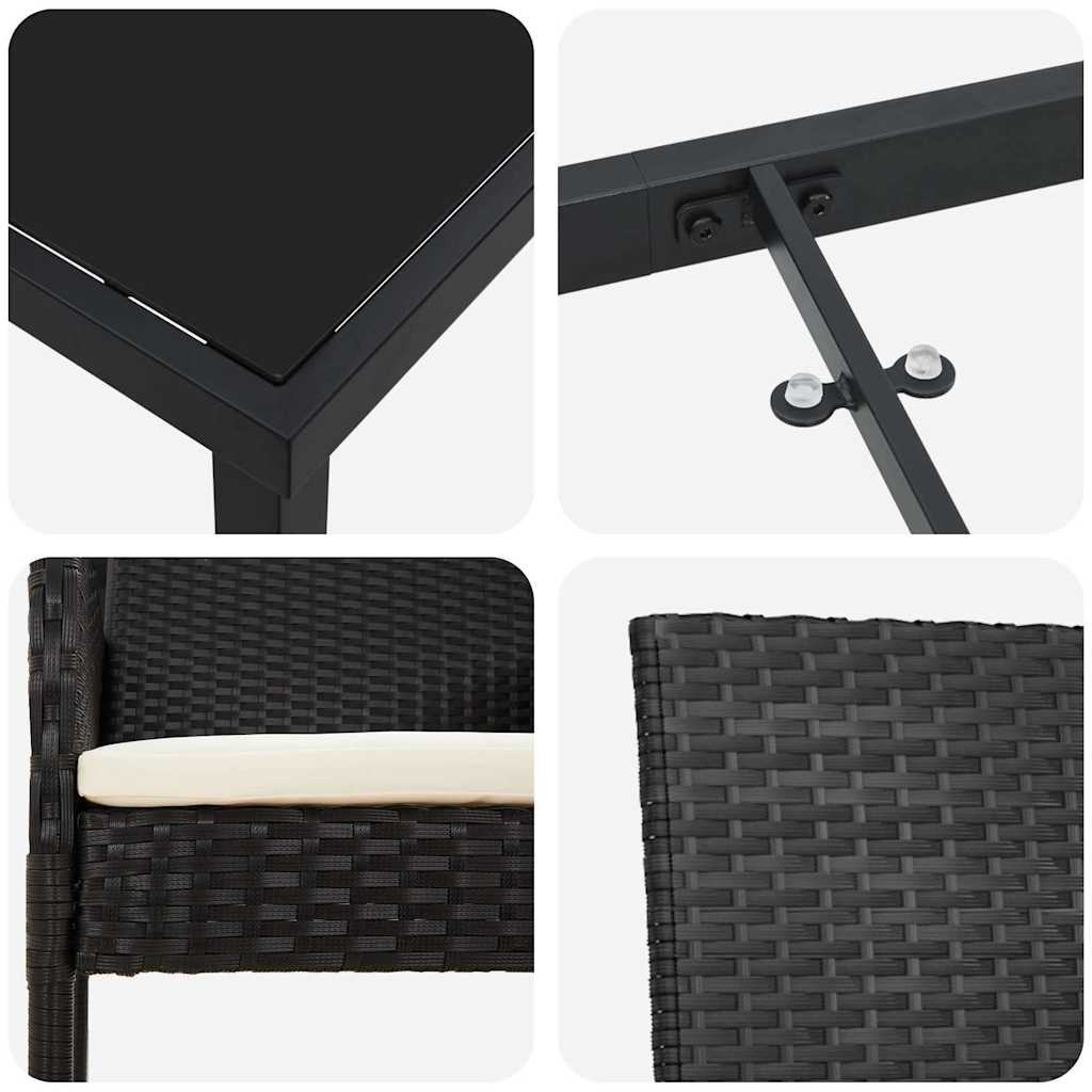 Kert étkező szett párnával 5 pcs Fekete polirattan