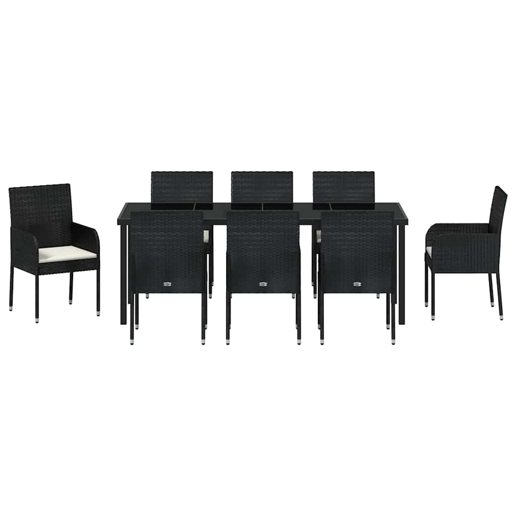 Kert étkező szett párnával 9 pcs Fekete polirattan