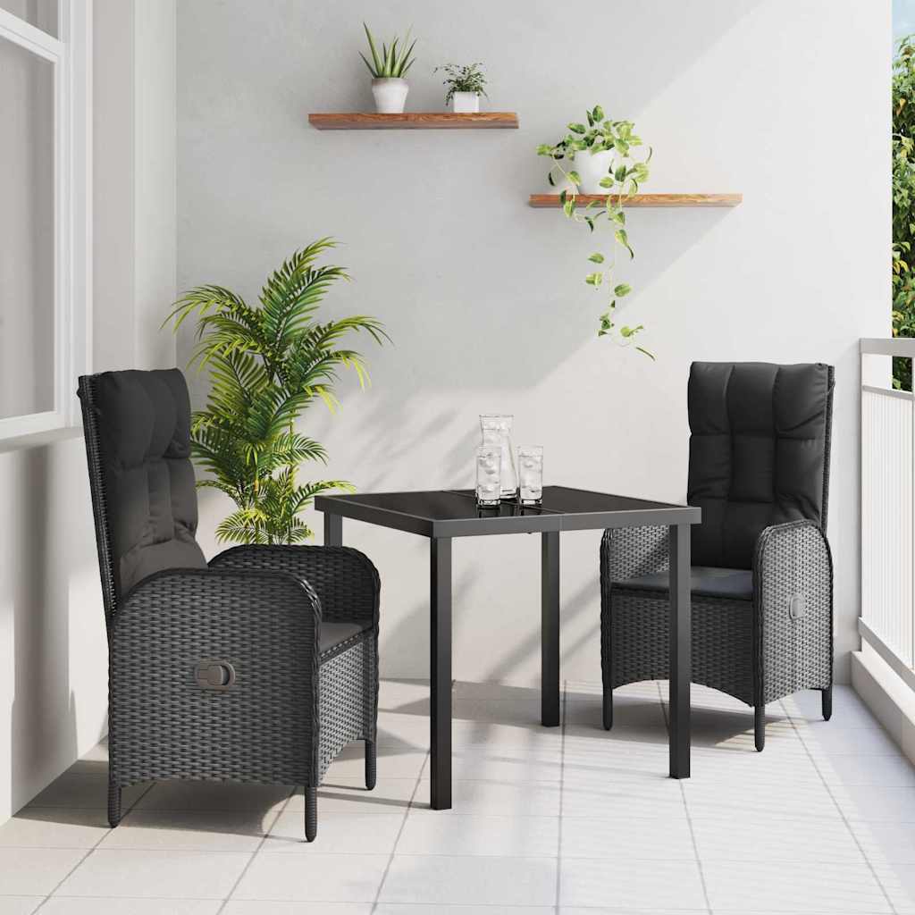 Kert étkező szett párnával 3 pcs Fekete polirattan