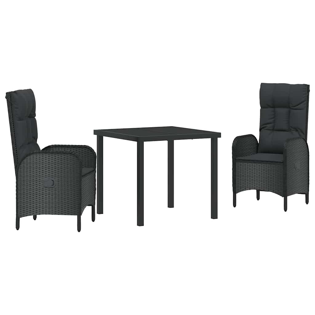 Kert étkező szett párnával 3 pcs Fekete polirattan