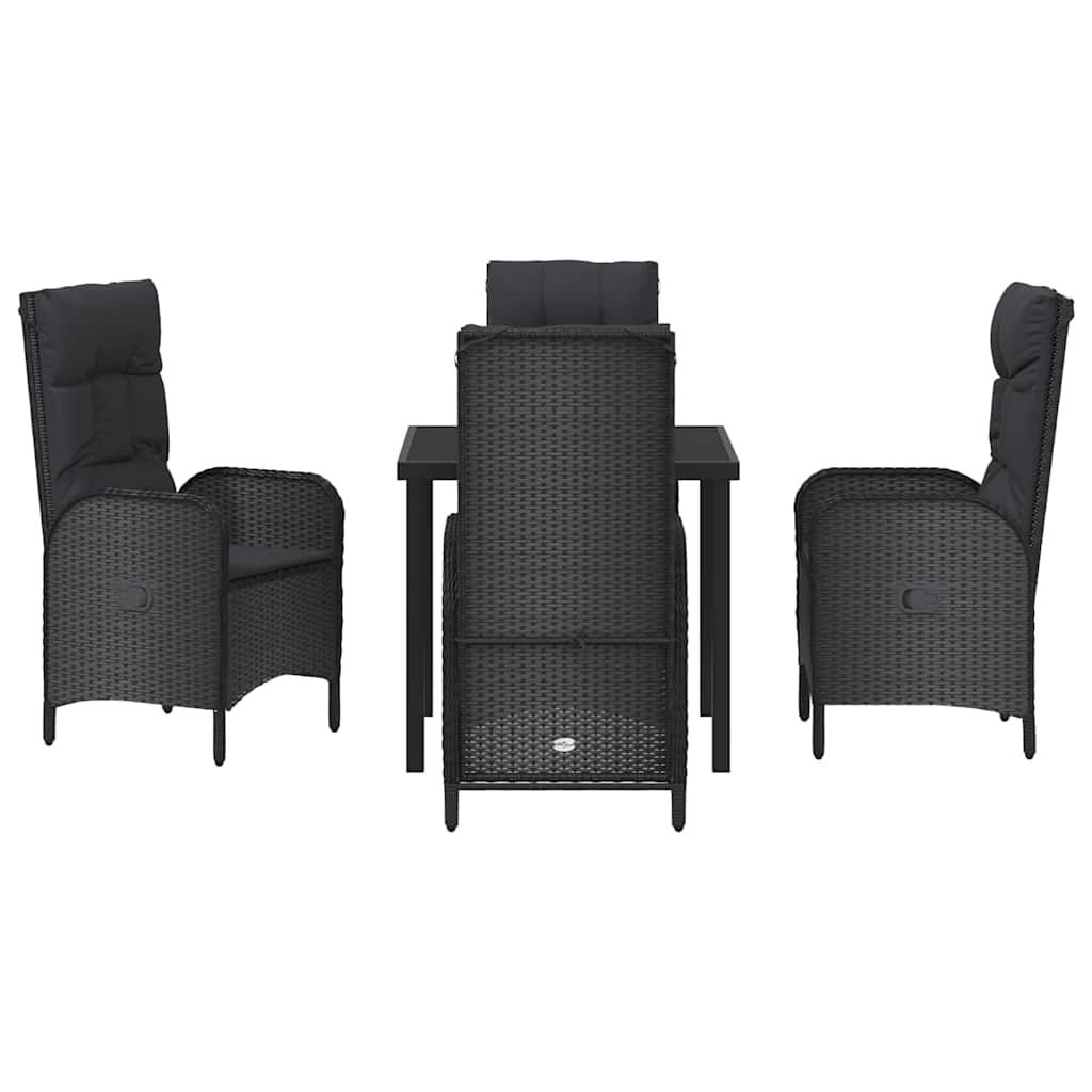 Kert étkező szett párnával 5 pcs Fekete polirattan