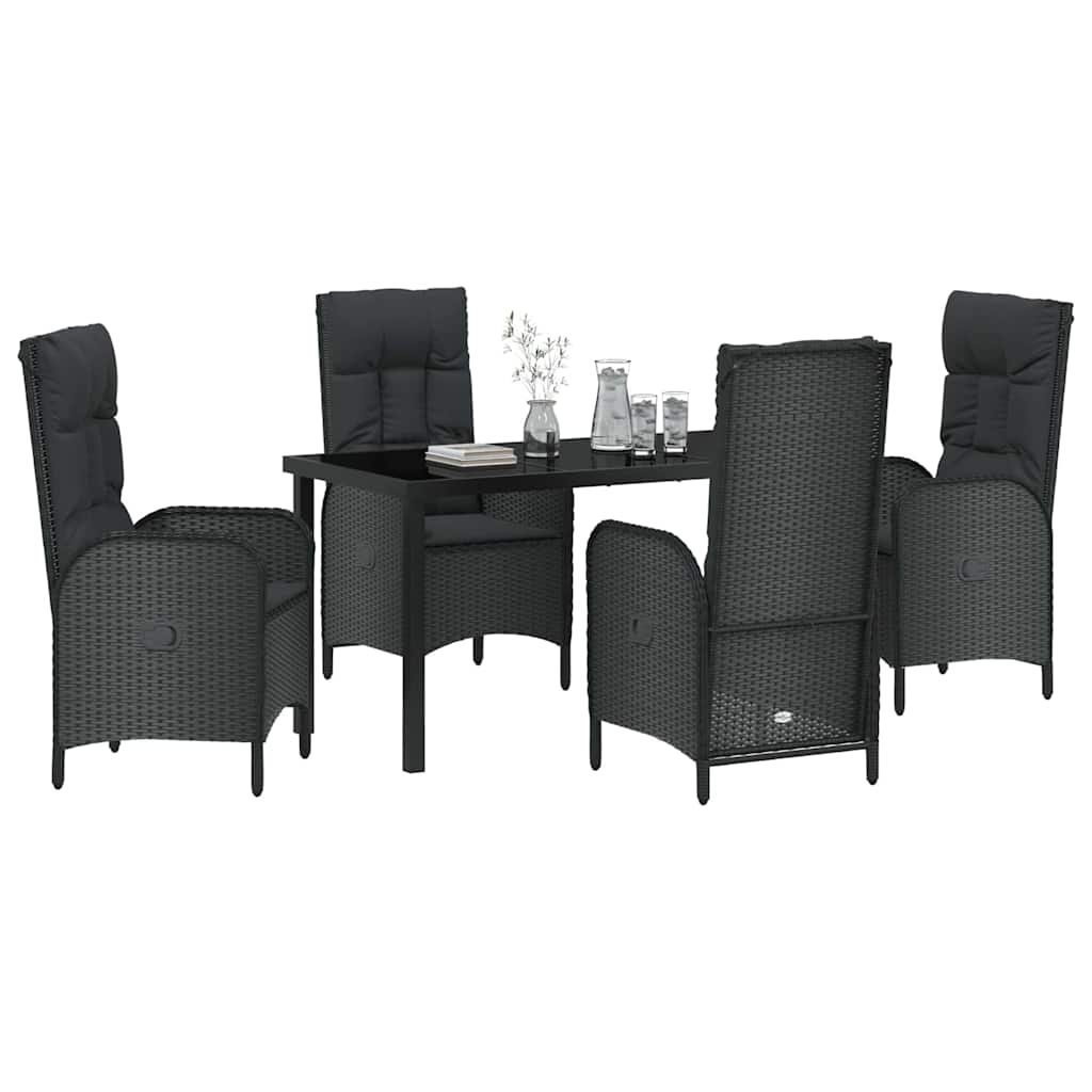 Kert étkező szett párnával 5 pcs Fekete polirattan