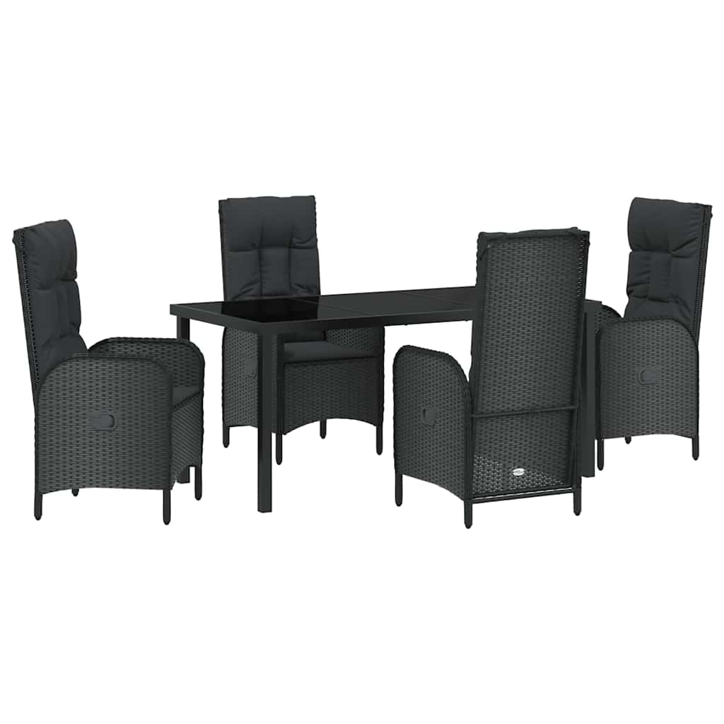 Kert étkező szett párnával 5 pcs Fekete polirattan