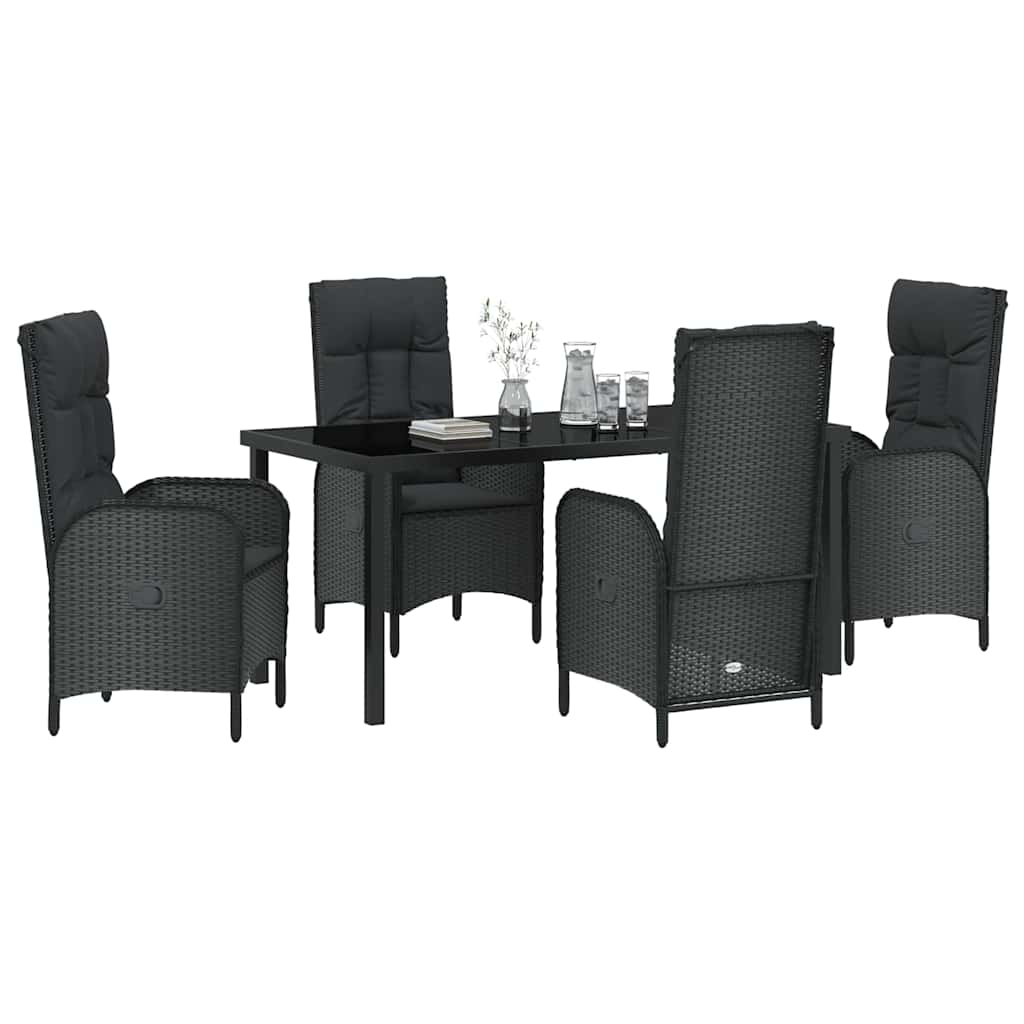 Kert étkező szett párnával 5 pcs Fekete polirattan
