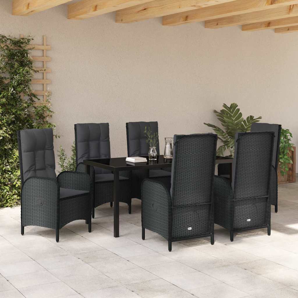 Kert étkező szett párnával 7 pcs Fekete polirattan