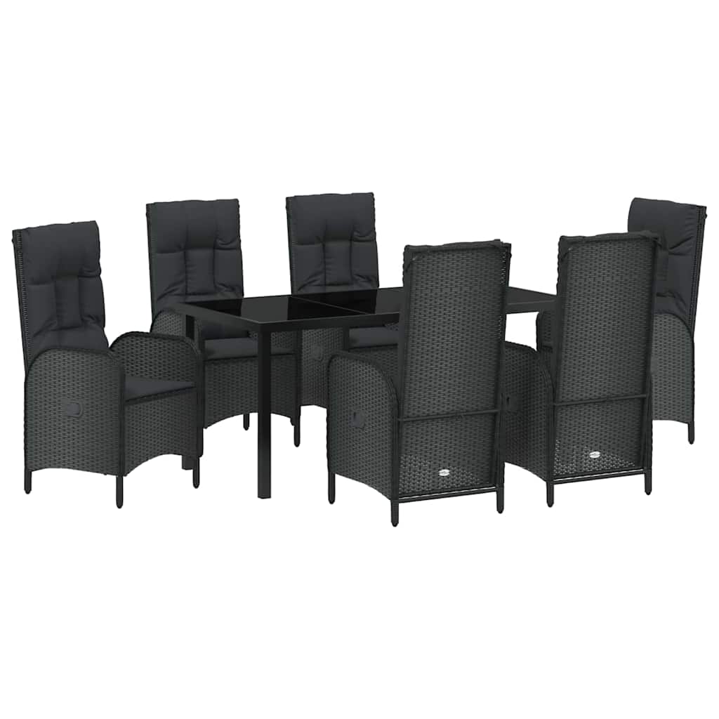 Kert étkező szett párnával 7 pcs Fekete polirattan
