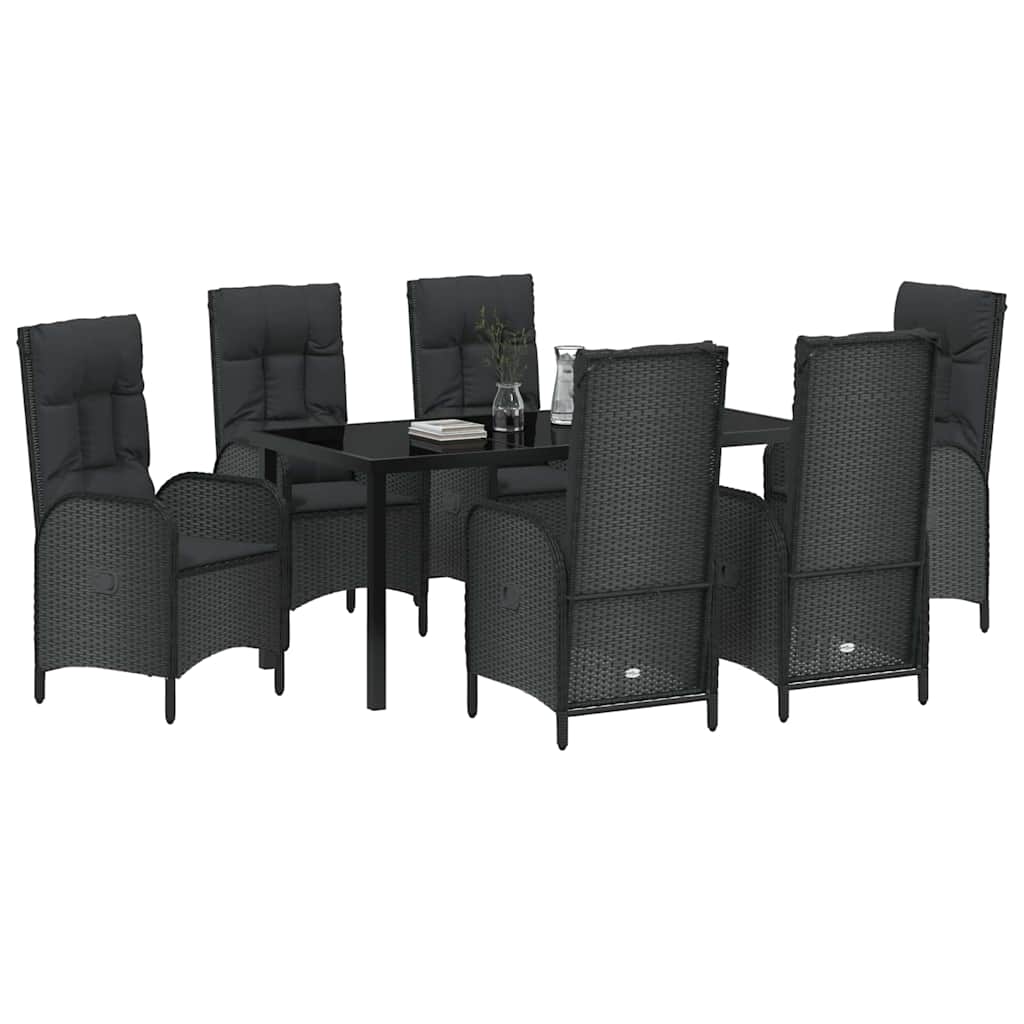 Kert étkező szett párnával 7 pcs Fekete polirattan