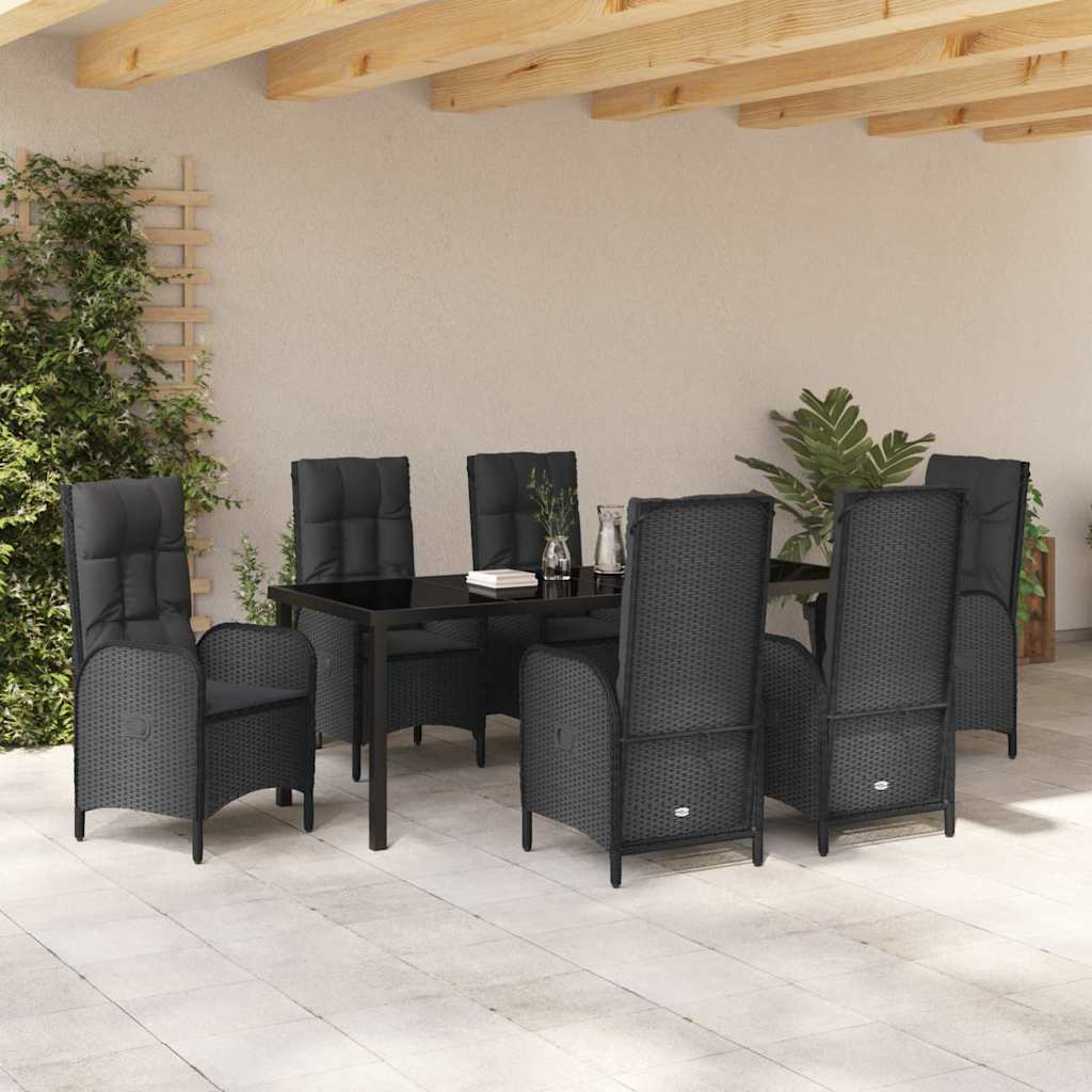 Kert étkező szett párnával 7 pcs Fekete polirattan