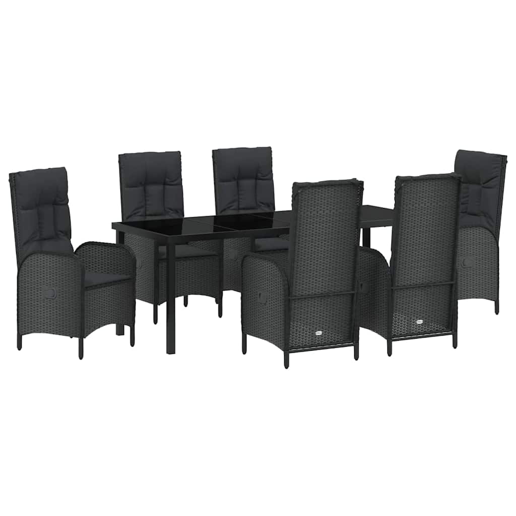 Kert étkező szett párnával 7 pcs Fekete polirattan