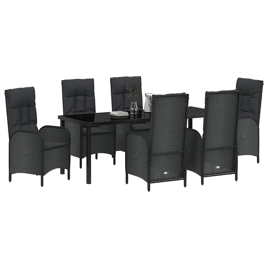 Kert étkező szett párnával 7 pcs Fekete polirattan