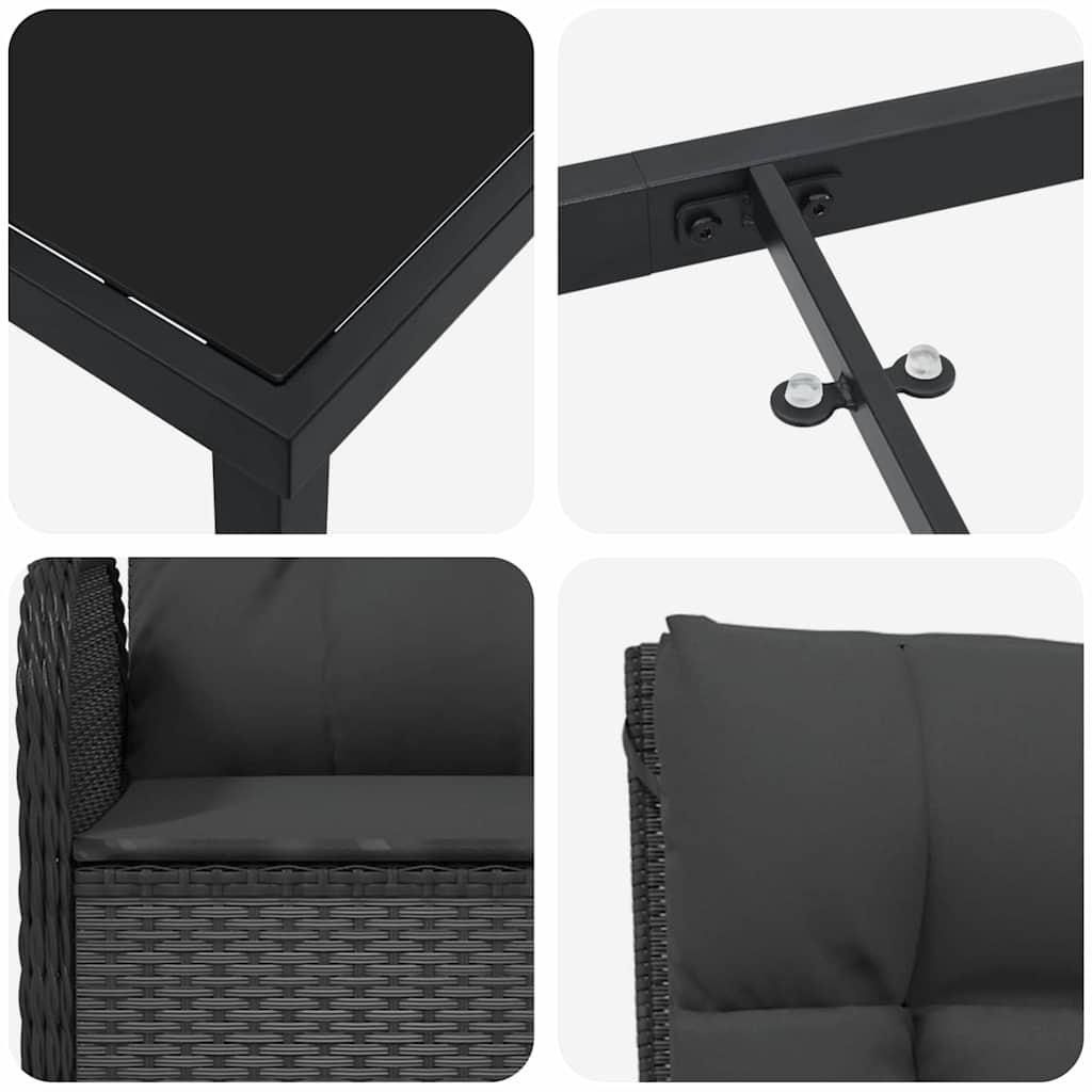 Kert étkező szett párnával 9 pcs Fekete polirattan