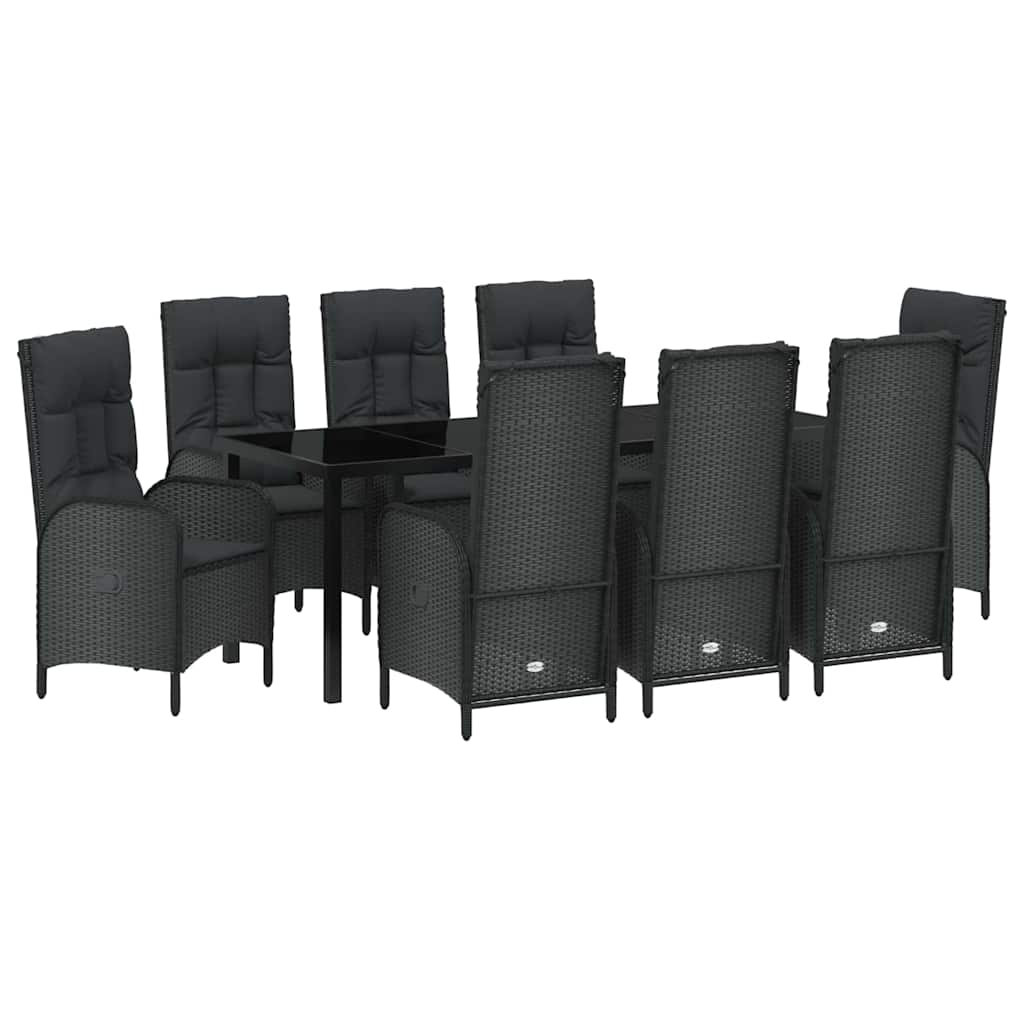 Kert étkező szett párnával 9 pcs Fekete polirattan