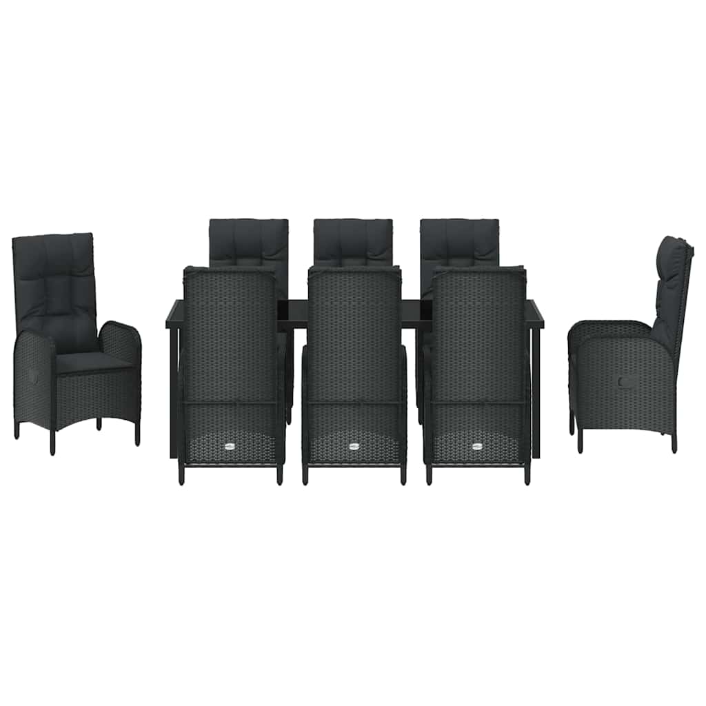 Kert étkező szett párnával 9 pcs Fekete polirattan