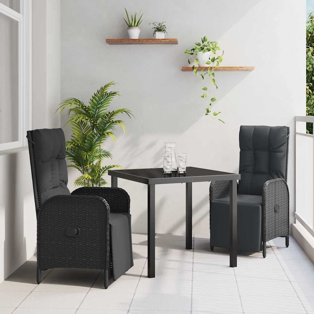 Kert étkező szett párnával 3 pcs Fekete polirattan