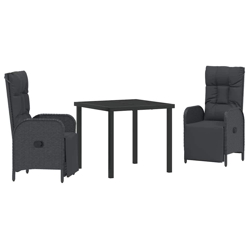 Kert étkező szett párnával 3 pcs Fekete polirattan