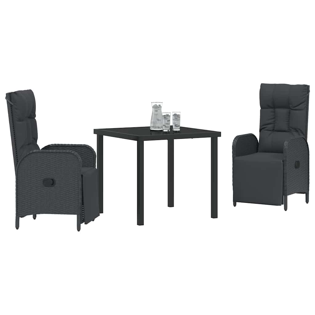 Kert étkező szett párnával 3 pcs Fekete polirattan