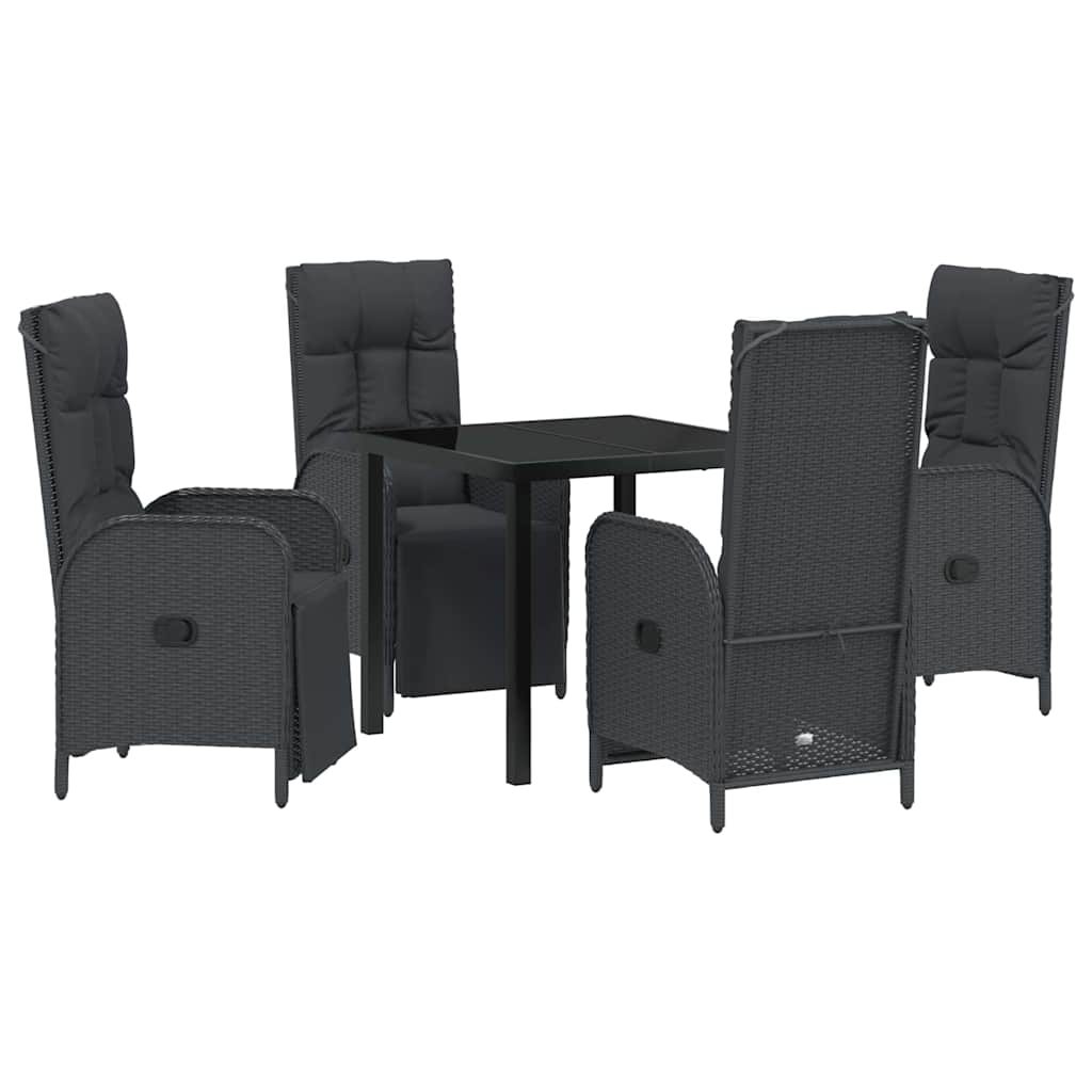 Kert étkező szett párnával 5 pcs Fekete polirattan