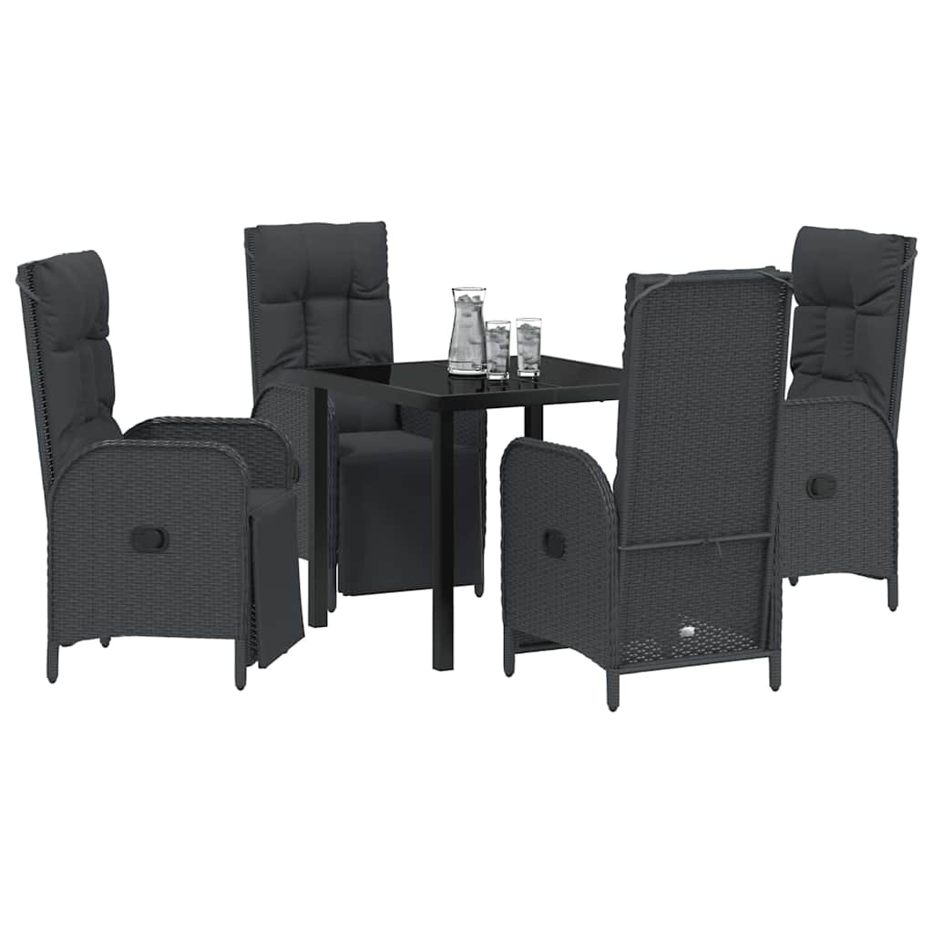 Kert étkező szett párnával 5 pcs Fekete polirattan