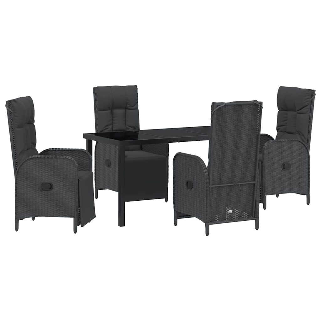 Kert étkező szett párnával 5 pcs Fekete polirattan