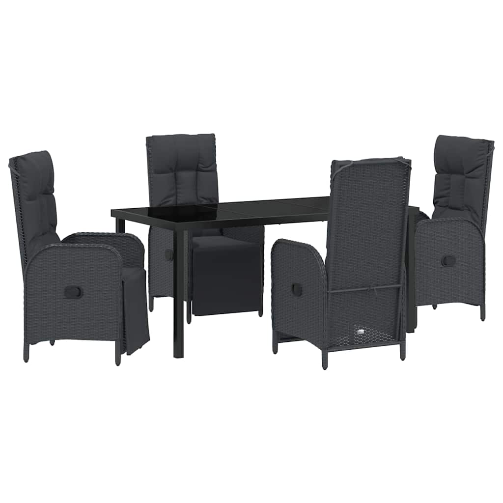Kert étkező szett párnával 5 pcs Fekete polirattan