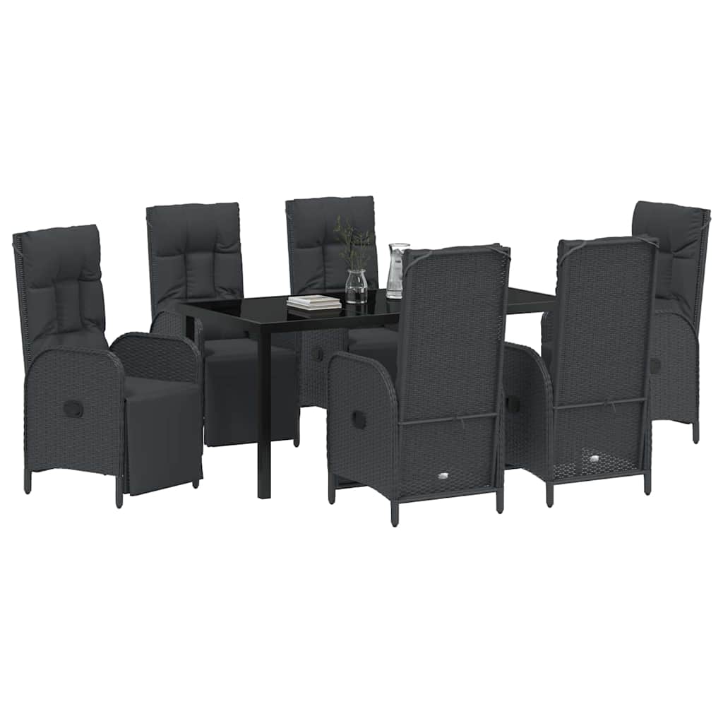 Kert étkező szett párnával 7 pcs Fekete polirattan