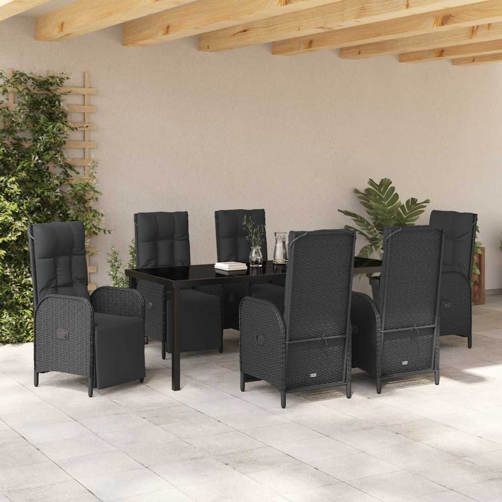 Kert étkező szett párnával 7 pcs Fekete polirattan