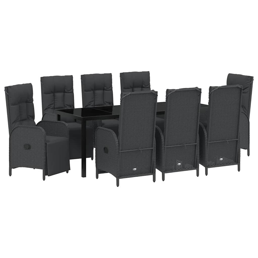 Kert étkező szett párnával 9 pcs Fekete polirattan