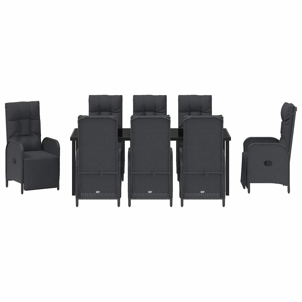 Kert étkező szett párnával 9 pcs Fekete polirattan
