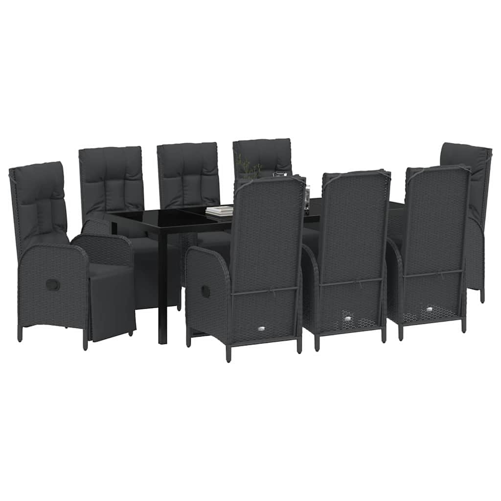 Kert étkező szett párnával 9 pcs Fekete polirattan