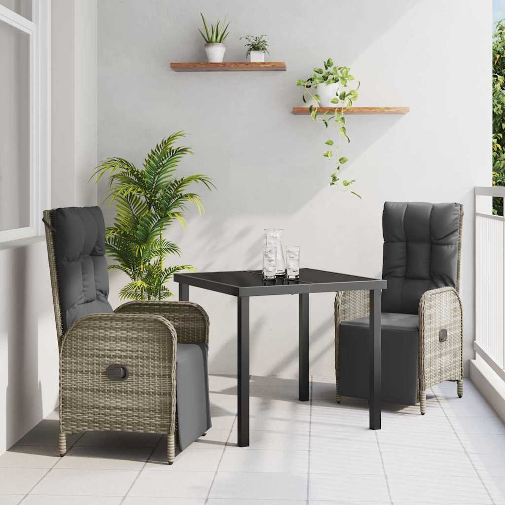 Kert étkező szett párnával 3 pcs Szürke polirattan