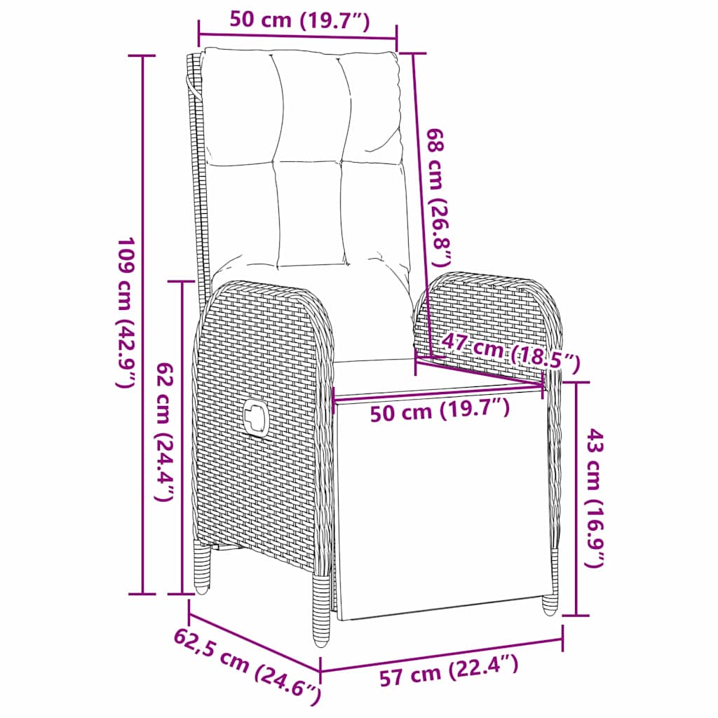 Kert étkező szett párnával 7 pcs Szürke polirattan