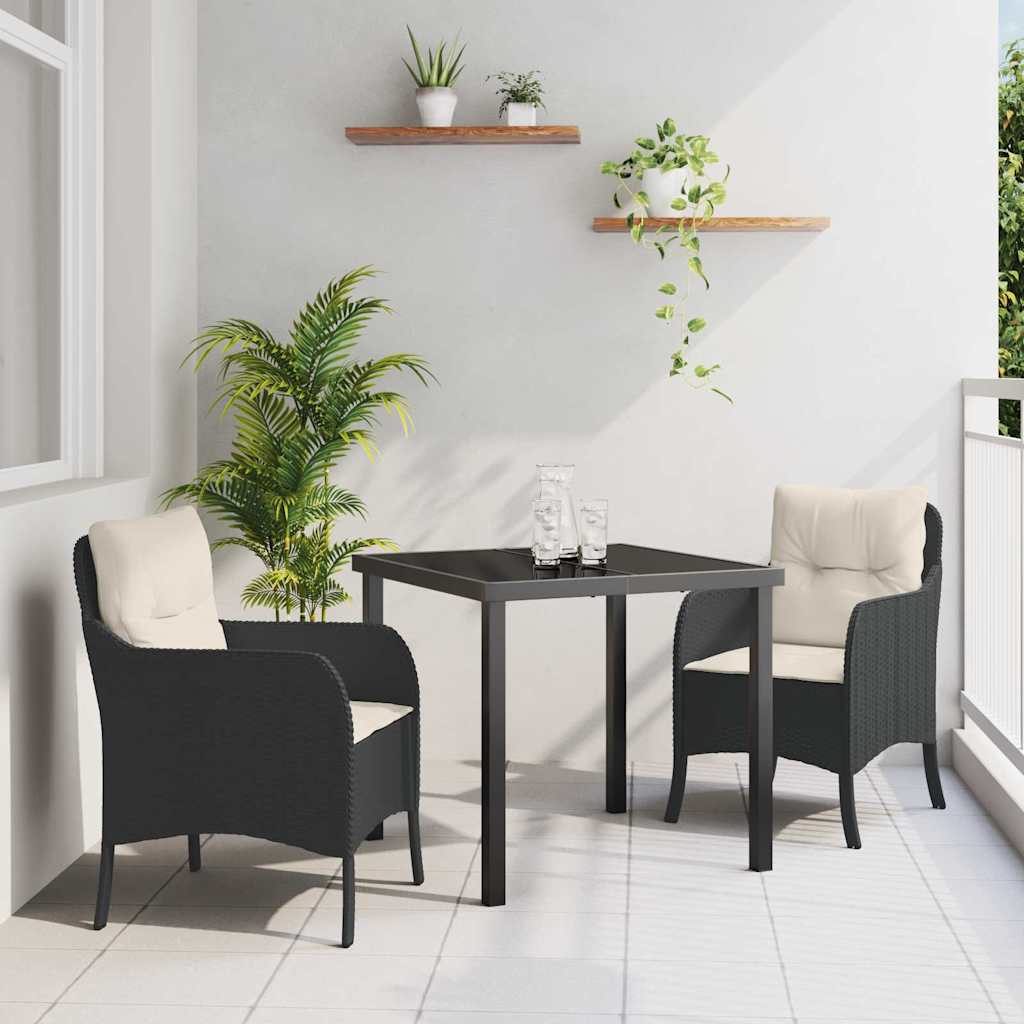 Kert étkező szett párnával 3 pcs Fekete polirattan